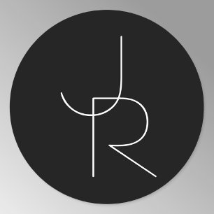Modern 2 Overlapping Initials   White on Black Classic Round Sticker