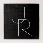 Modern 2 Overlapping Initials | White on Black Jigsaw Puzzle<br><div class="desc">Modern overlapping initials.</div>