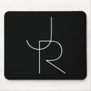 Modern 2 Overlapping Initials White on Black Mouse Pad