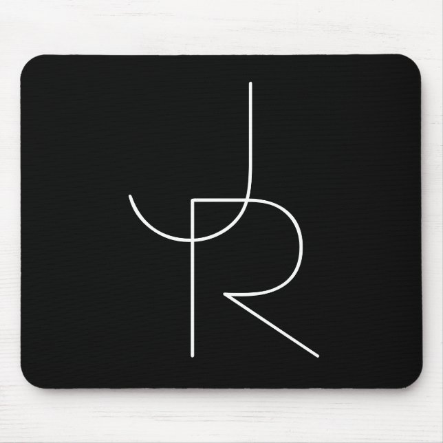 Modern 2 Overlapping Initials | White on Black Mouse Pad (Front)