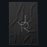 Modern 2 Overlapping Initials | White on Black Tea Towel<br><div class="desc">Modern overlapping initials.</div>