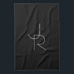 Modern 2 Overlapping Initials | White on Black Tea Towel<br><div class="desc">Modern overlapping initials.</div>