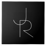 Modern 2 Overlapping Initials | White on Black Tile<br><div class="desc">Modern overlapping initials.</div>