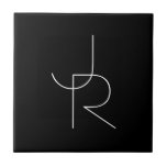 Modern 2 Overlapping Initials | White on Black Tile<br><div class="desc">Modern overlapping initials.</div>
