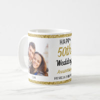 Modern 2 Photo 50th Gold Anniversary Glitter Names