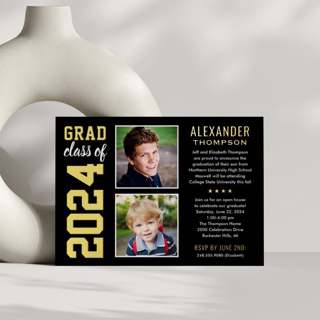 Modern 2 Photo Black and Gold Graduation Party (Creator Uploaded)