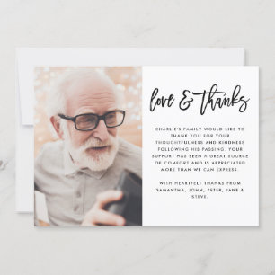 Modern 2-Photo Black Handwritten Script Funeral Thank You Card