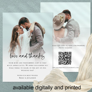 Modern 2 Photo Bold Script QR Code Love Thanks Card
