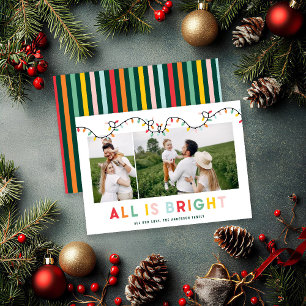 modern 2 photo bright family Christmas simple Holiday Card