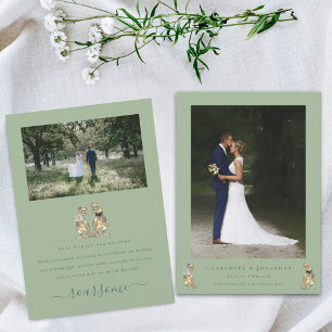 Modern 2 Photo Dinosaur Theme Wedding Sage Green Thank You Card