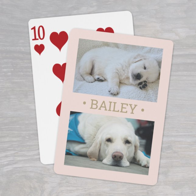 Modern 2 Photo Dog or Any Name Blush Pink and Gold Playing Cards (Creator Uploaded)