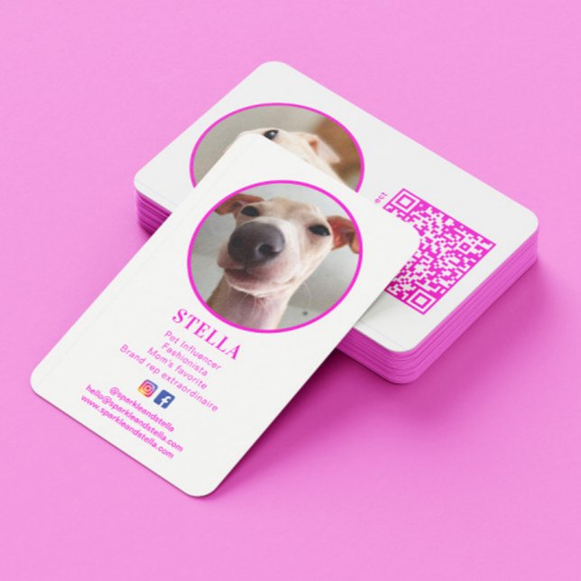 Modern 2 Photo Dog Pet Social Media QR Code Business Card (Creator Uploaded)