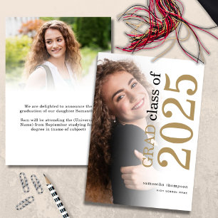 Modern 2 photo Gold Black Text 2022 Graduation Ann Announcement