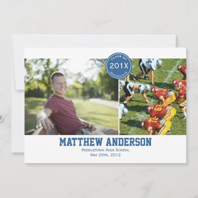 Modern 2 Photo Graduation Invitation - Blue (Front)