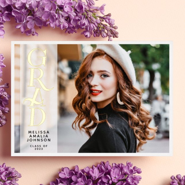 Modern 2 photo Graduation real foil announcement (Creator Uploaded)