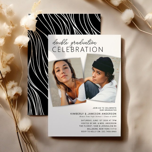 Modern 2 Photo Joint Graduation Party Invitation (Creator Uploaded)