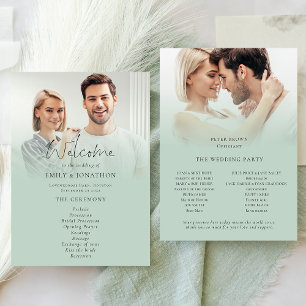 Modern 2 Photo Overlay Script Sage Wedding Program Invitation