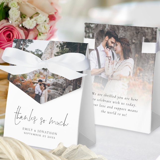 Modern 2 Photo Overlay Thank You Wedding Favour Box (Front and back view)