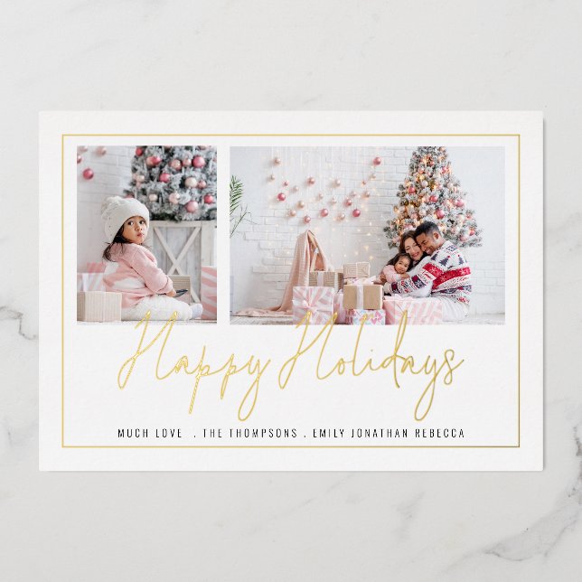 Modern 2 Photo Script Happy Holidays Christmas (Front)