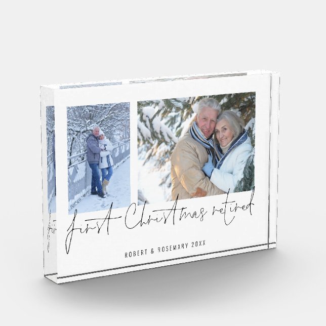 Modern 2 Photo Script Name First Christmas Retired (Left)