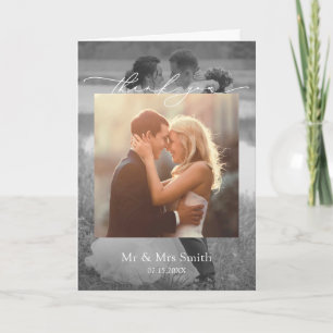 Modern 2 Photo Script Wedding Thank You Message Card