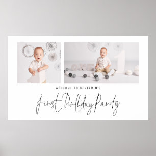 Modern 2 Photo Script Welcome First Birthday Party Poster