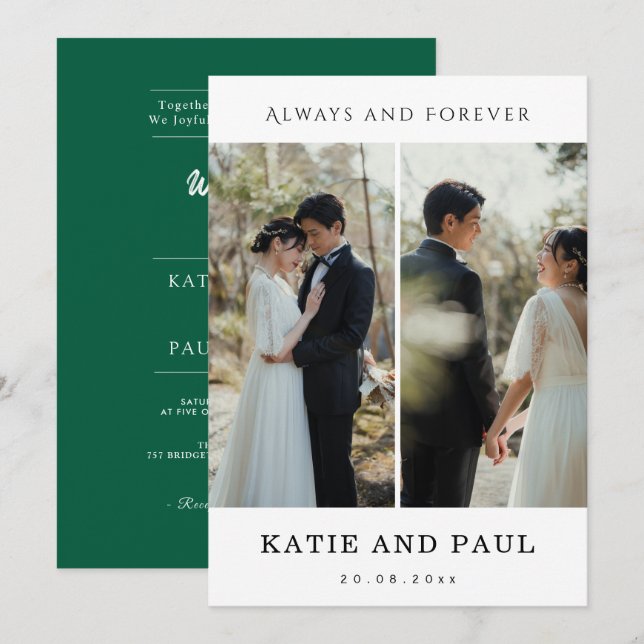 Modern 2 Photo Wedding Invitation | White Elegant (Front/Back)