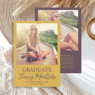 Modern 2 Photo Yellow Brown Grad Announcement
