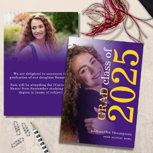 Modern 2 photo Yellow Purple 2025 Graduation Announcement