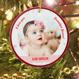 Modern 2 Photos Baby Girl First Christmas Grandpa Ceramic Tree Decoration