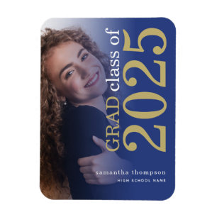 Modern 2 photos Blue Gold 2025 Graduation Magnet