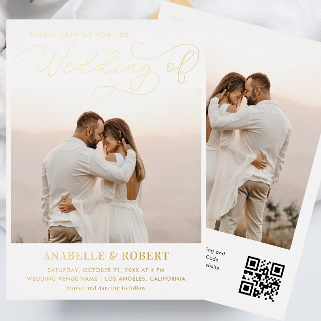 Modern 2 Photos & Chic Script QR Code Wedding Real (Creator Uploaded)