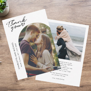 Modern 2 Photos Elegant Arch Wedding Thank You Card