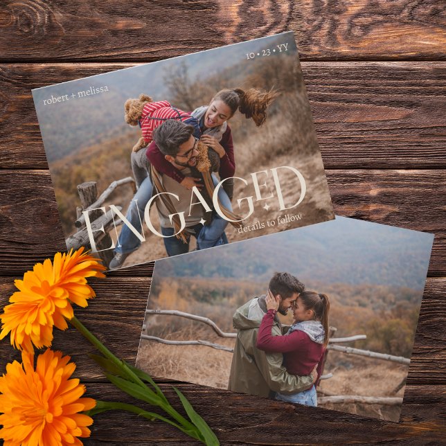 Modern 2 Photos Engagement Editable Colour Overlay Announcement (Creator Uploaded)