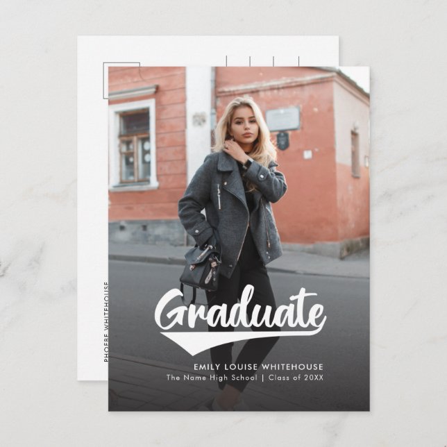 Modern 2 Photos Graduation 2025 Script Grad Announcement Postcard (Front/Back)