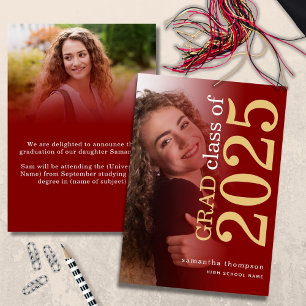 Modern 2 photos Maroon Gold 2025 Graduation Announcement