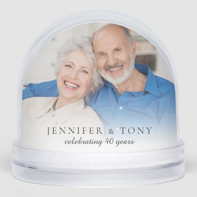 Modern 2 Photos Name and Date Wedding Anniversary Snowglobe (Front)