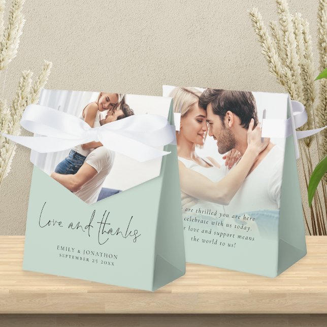 Modern 2 Photos Overlay Love Thanks Wedding Favour Box (Front and back view)