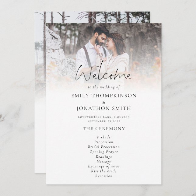 Modern 2 Photos Overlay Script Wedding Programme (Front/Back)