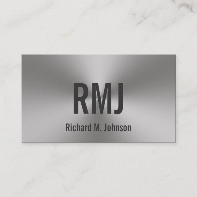 Modern 2-sided Brushed Metal Look Monogrammed Business Card (Front)