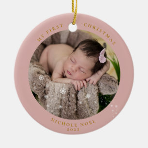 Modern 2-sided My First Christmas Snowflake Photo  Ceramic Tree Decoration