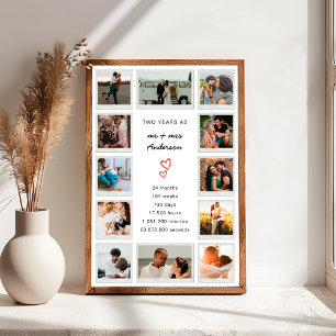 Modern 2nd Anniversary Custom Photo Collage Poster