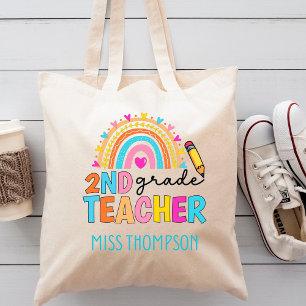 Modern 2nd Grade Rainbow Teacher  Personalised   Tote Bag