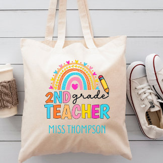 Modern 2nd Grade Rainbow Teacher Personalised Tote Bag