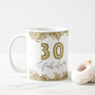 Modern 30 and Fabulous Gold Gitter Personalised Coffee Mug