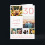 Modern 30 birthday pink coral 6 photo collage card<br><div class="desc">Modern simple 30th birthday coral pink 6 photo collage grid  with modern typography.</div>