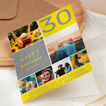 Modern 30 birthday yellow 6 photo collage grid card<br><div class="desc">Modern simple 30th birthday pink 6 photo collage grid with yellow and grey editable colours and modern typography.</div>