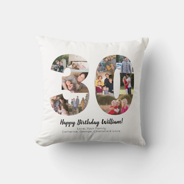 Modern 30 Number Photo Collage Custom Greeting Cushion (Front)
