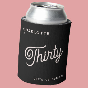 Modern 30 Thirty Birthday Black Pink Can Cooler
