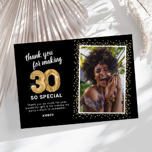 Modern 30th Adult Birthday Photo Thank You Card